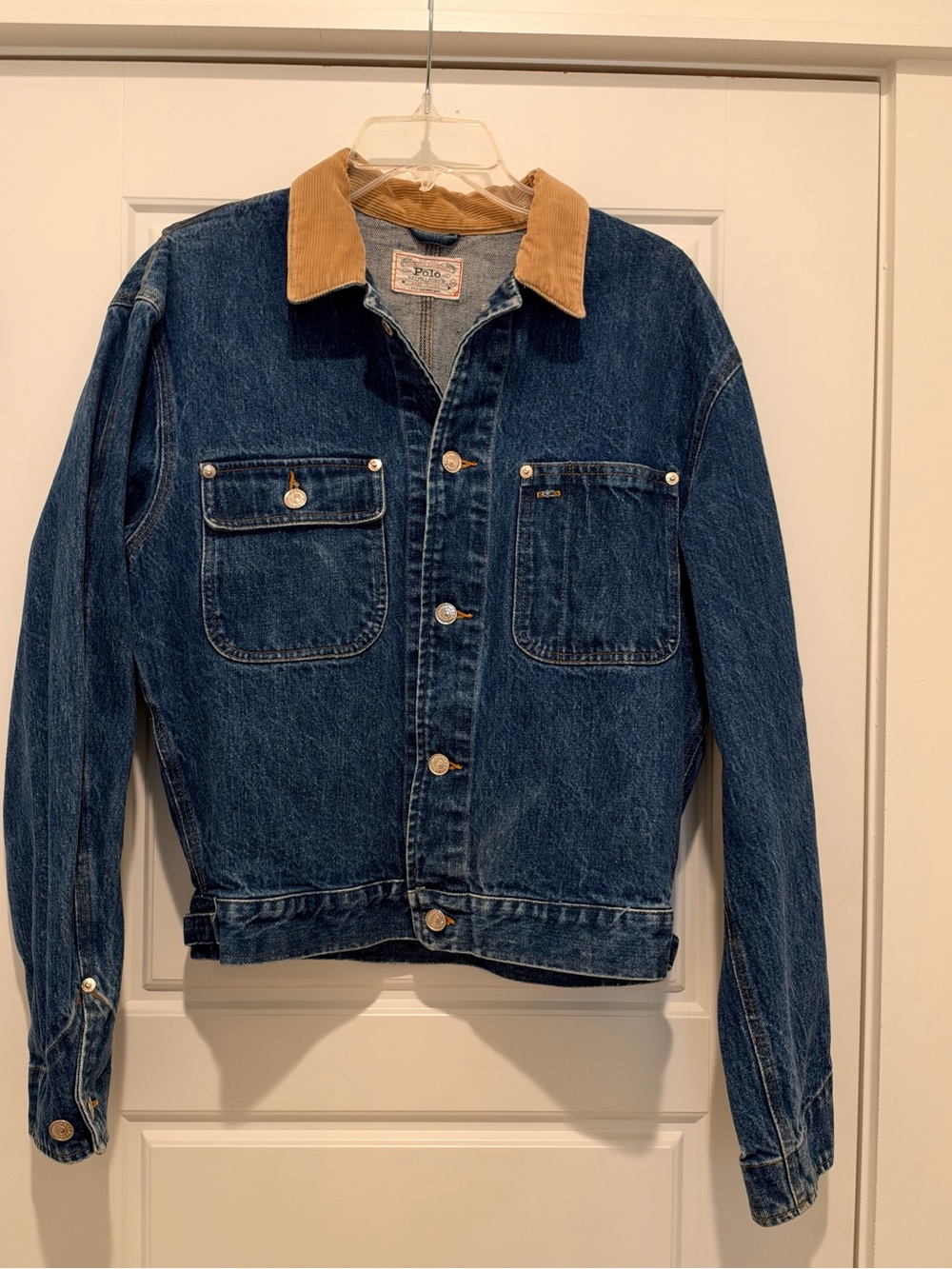 Ralph Lauren Vintage Boxy Denim Jacket with Tan Corduroy Collar-Made in the USA